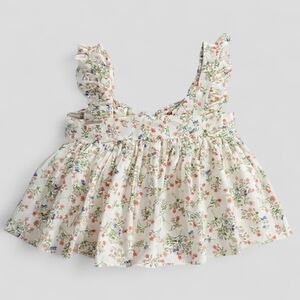 MABLE Floral Print Sleeveless Baby Doll Back Tie Cotton Lined Blouse Women's Lrg